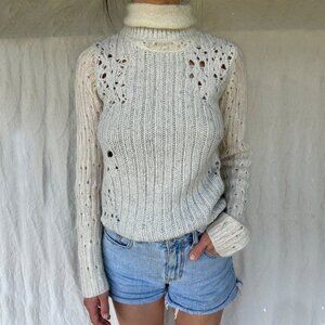 3.1 PHILLIP LIM Beige & Cream Turtleneck Sweater Size S Distressed Two Toned